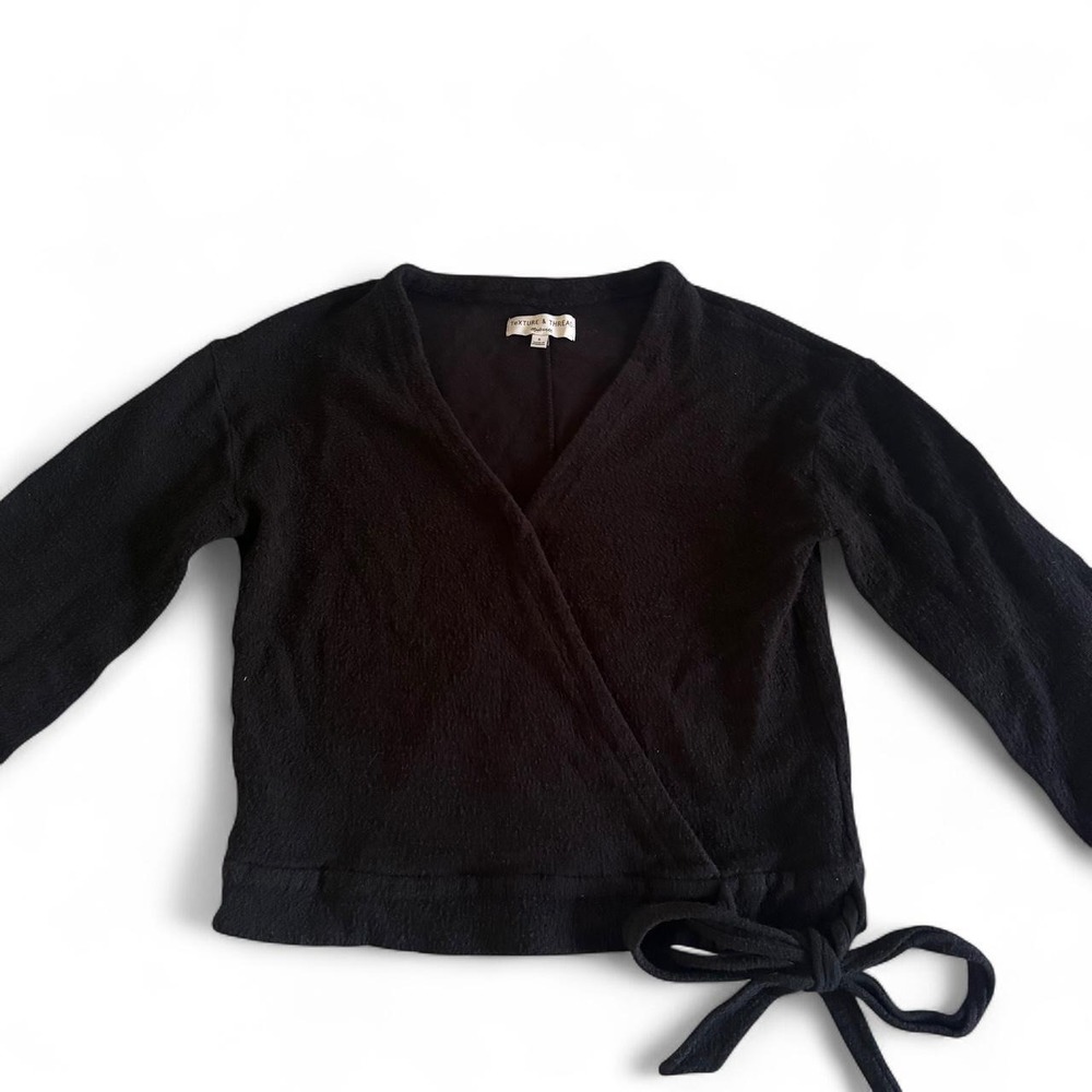 Madewell Texture & Thread Black Wrap Sweater Top Tie Detail V-Neck Cotton Small